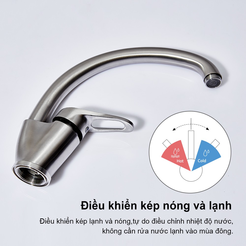 Vòi Rửa Mặt Lavabo U-HOME chất lượng cao Vòi lavabo nóng lạnh inox SUS 304 SK30-202