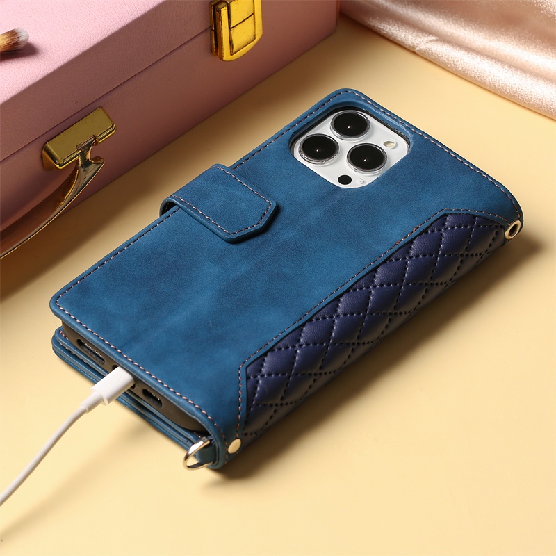 Bao Da Điện Thoại Dạng Ví Nắp Lật Nam Châm Có Ngăn Đựng Thẻ Và Dây Đeo Cho IPhone 6 6S 7 8 Plus 13 Pro Max Mini SE2 SE3