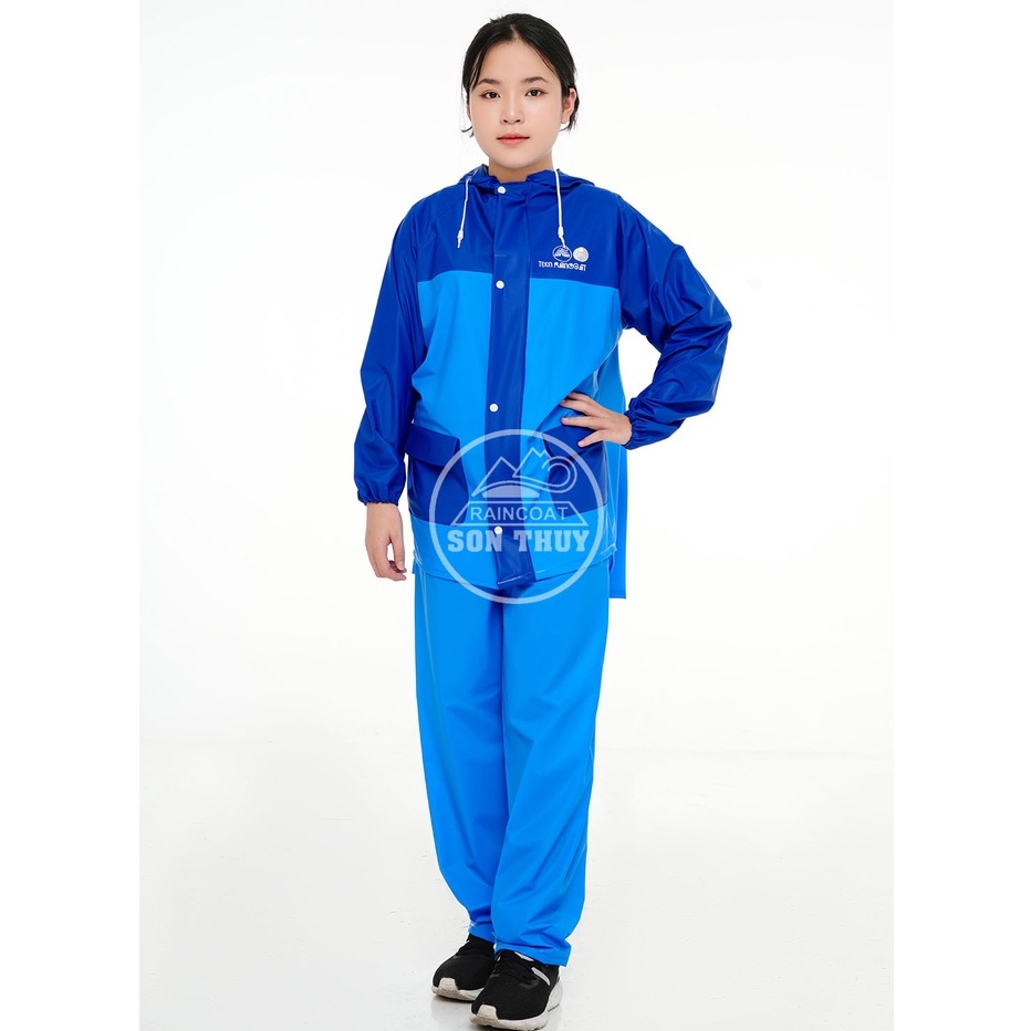 Bộ mưa trẻ em tuổi teen và người lớn cao 1m4-1m52, bộ áo mưa nhựa PVC cao cấp dày dặn, màu sắc tươi sáng cho học sinh