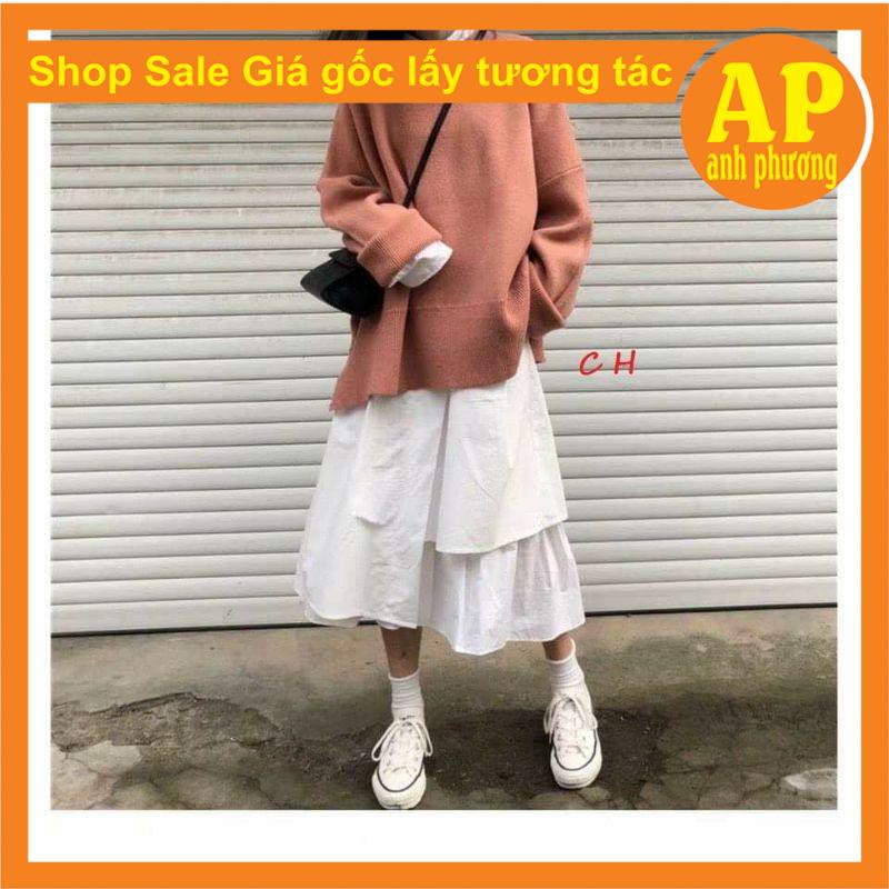 Chân váy xòe kiểu vạt lệch tầng ulzzang,chân váy hai tầng màu trắng đen hàn quốc, chân váy cho giới trẻ cá tính+ảnh thật