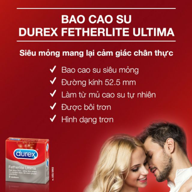 Bao Cao Su  Durex Fetherlite ultima  siêu mỏng bôi trơn  hộp 3cái