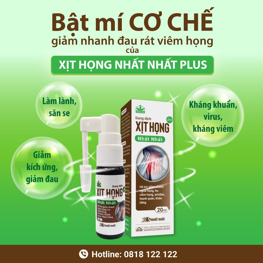 [Mã COSDAY - 50k đơn 250k] Xịt họng Nhất Nhất Plus - giúp giảm ho, giảm đau rát, ngứa họng - chai 20 ml