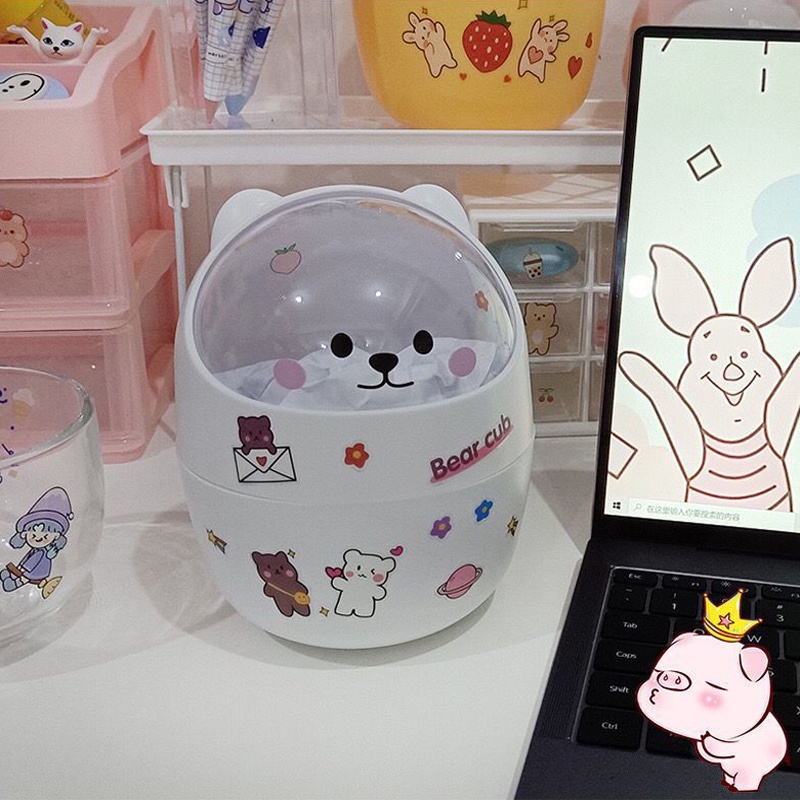 [TẶNG STICKER] Thùng Rác Mini Để Bàn Mẫu Hoạt Hình Có Nắp Đậy/ Hộp Đựng Đồ, Cắm Bút Trang Trí Bàn