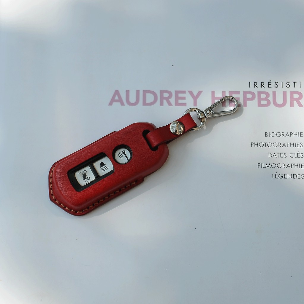Bao da chìa khoá xe Honda SH Mode màu đỏ, đồ da handmade da bò thật, nhận khắc tên miễn phí - ASBDSH19876
