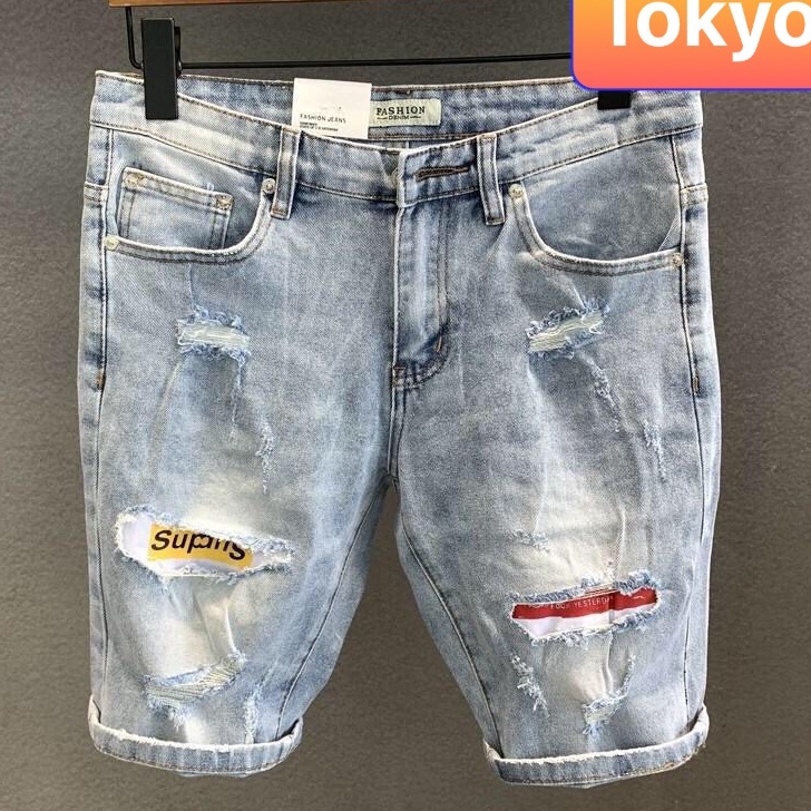 QUẦN SHORT LỬNG JEAN NAM CHẤT BÒ XANH LÓT VẢI ĐỎ VÀNG PHONG CÁCH HÀN QUỐC CAO CẤP- DB-65 TOKYO FASHION
