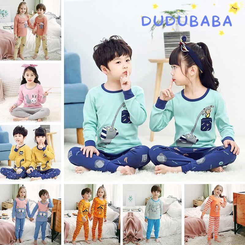 Bộ đồ ngủ pajamas tay dài in hình hoạt hình dễ thương dành cho bé trai bé gái từ 2 đến 10 tuổi
