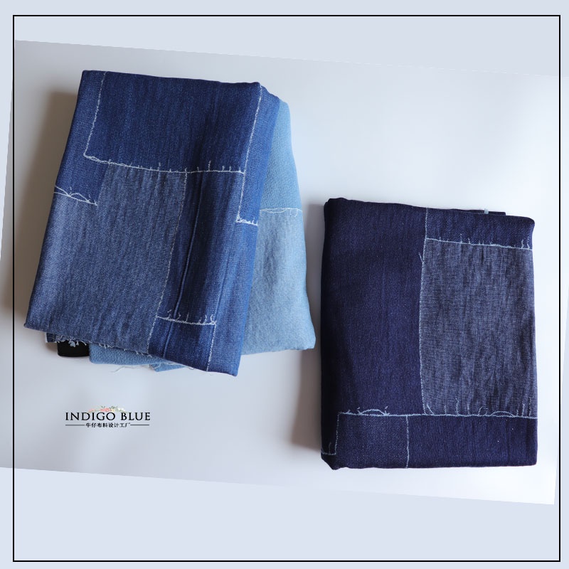 Tấm vải Denim mềm mỏng họa tiết kẻ sọc màu xanh dương dùng để may quần áo DIY