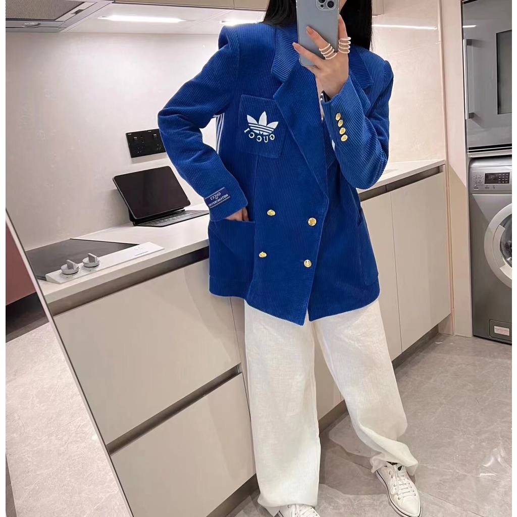 Áo vest nữ họa tiết kẻ sọc thời trang cao cấp Gucci GC X Adidas pong cách sang trọng