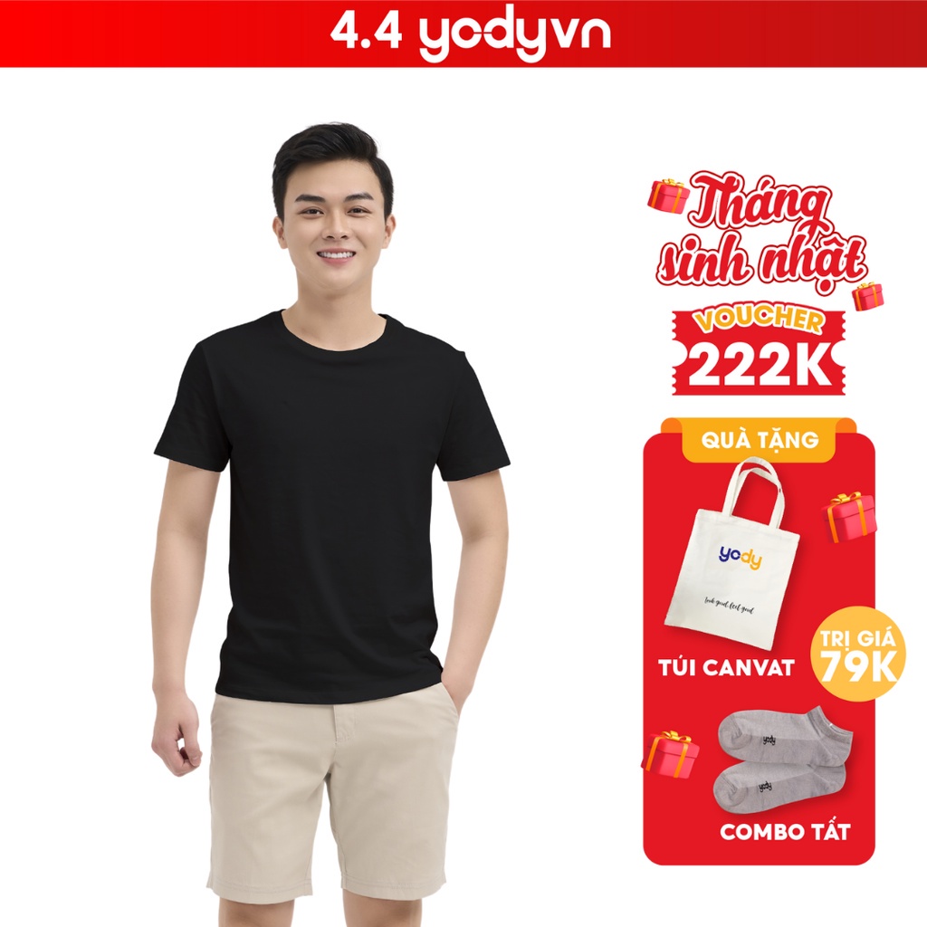Áo thun nam YODY, áo phông cổ tròn trơn màu chất cotton mềm mại, hút mồ hôi, có áo gia đình TSM5289 ⚡