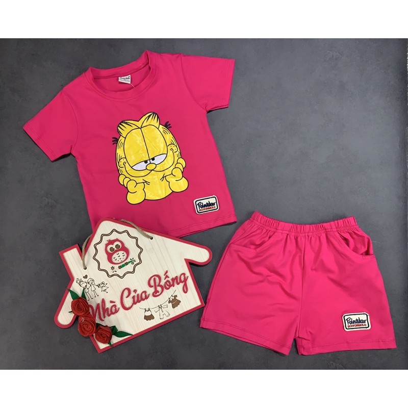 Bộ thun bé gái phối hình in con mèo size 9 - 22 kg