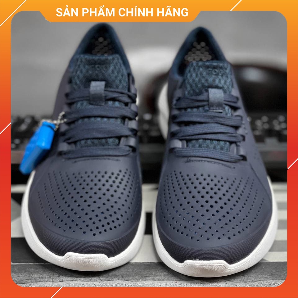 Giày Crocs Xanh Đen thể thao Nam Nữ, Giày Cột Dây Unisex Literide Pacer Chính Hãng - Sấu Vui Vẻ