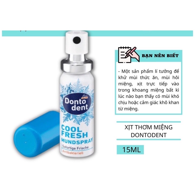 Xịt thơm miệng Dontodent Cool Fresh, 15ml