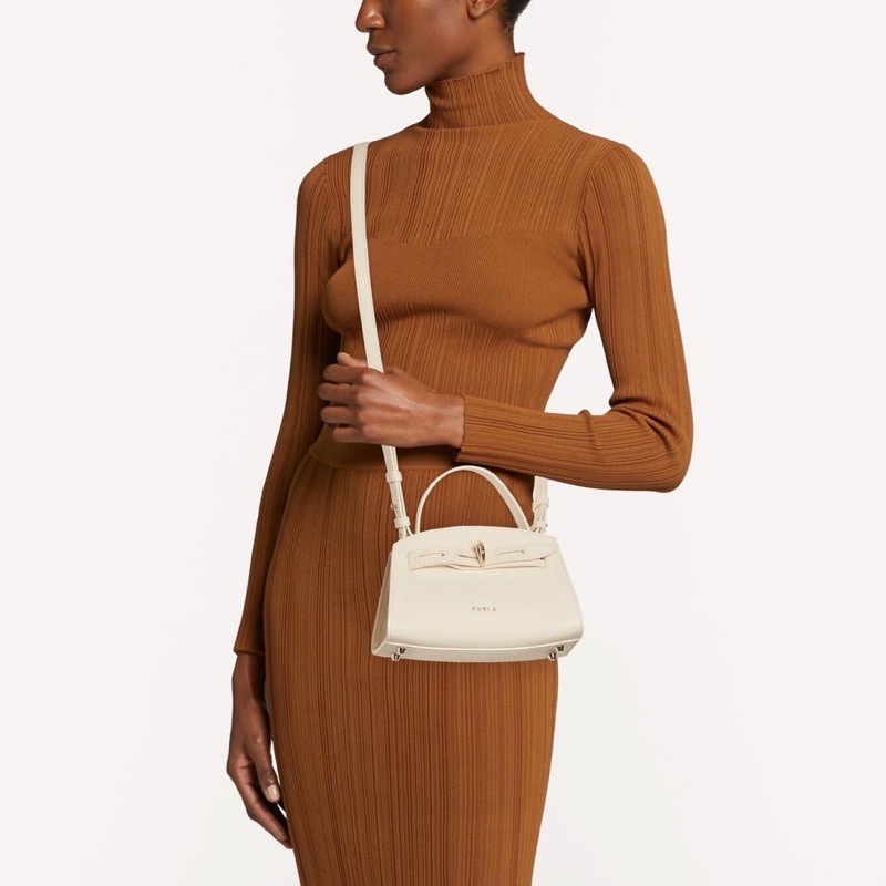 TNS - Túi xách da mềm thắt nơ Fulia mini top handle-màu trắng kem