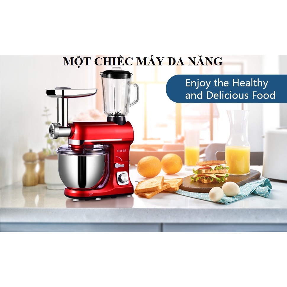 (Xuất Đức) Máy nhào bột Frifer 5L 1000W 6 trong 1 - trộn 1 kg bột khô  - Làm mỳ, sinh tố, đánh kem, đùn thịt xúc xích..