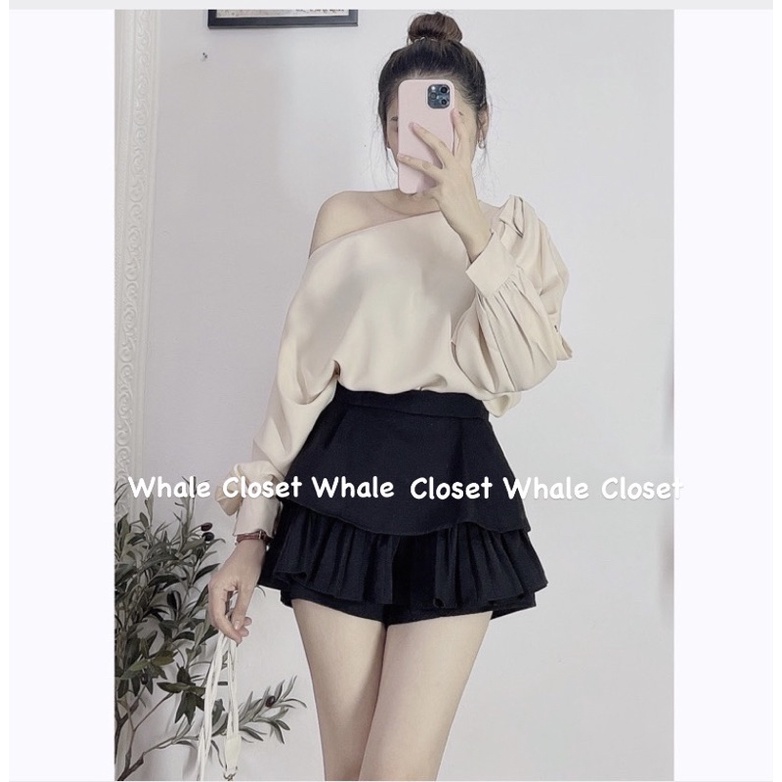 [HÀNG CÓ SẴN]- Áo sơ mi lụa lệch vai bản nơ to tiểu thư mặc được 2 kiểu siêu vintage