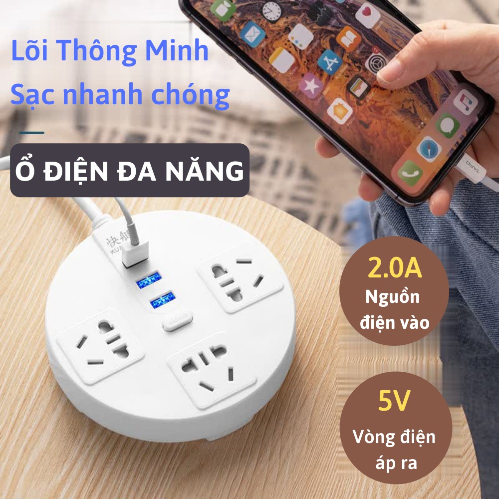 Ổ Cắm Điện, Ổ Cắm Đa Năng Thông Minh Dây Dài Chống Giật An Toàn Khi Sử Dụng TIME HOME