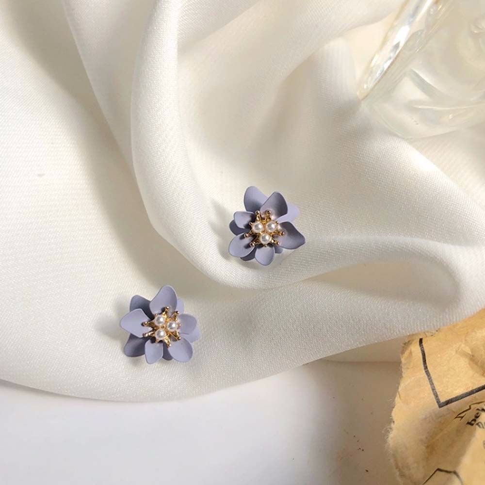 Khuyên Tai Kim Loại Hình Hoa Đính Ngọc Trai Giả Dễ Thương Phong Cách Hàn Quốc Cho Nữ