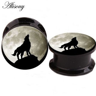 Alisouy 2 Chiếc Night Wolf Động Vật Acrylic Đồng Hồ Đo Tai Cắm Đường Hầm Kéo Dài Mở Rộng Vít Trên Tai Cắm Xuyên Cơ Thể Trang Sức