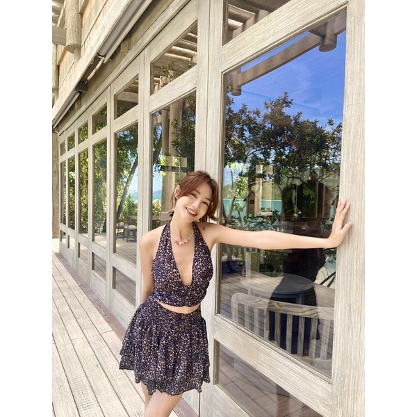 set áo cột cổ váy ho nhí nhiều tầng