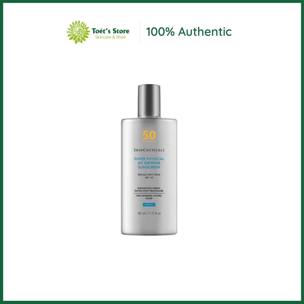 Kem chống nắng vật lý thấm nhanh không bít tắc lỗ chân lông SkinCeuticals Sheer Physical UV Defense SPF 50