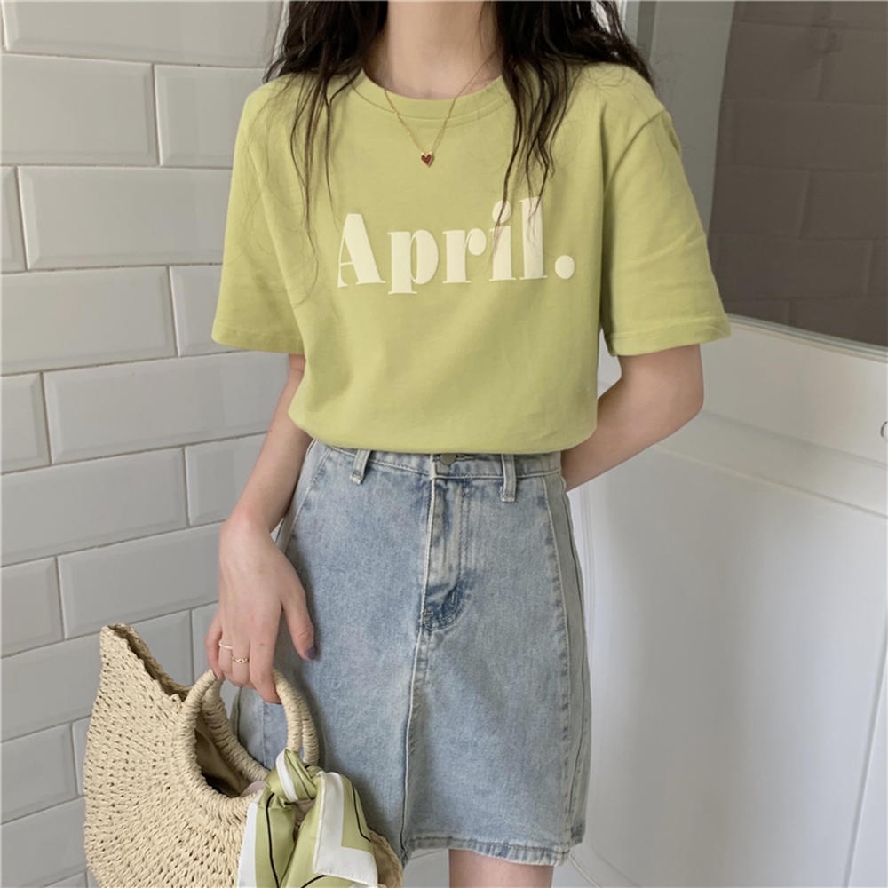 Áo Thun Tay Ngắn Cổ Tròn Form Rộng In Chữ Màu Nước 50080