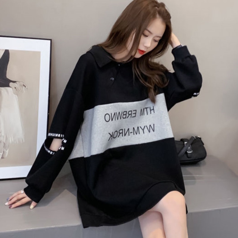 Áo Sweater Tay Dài Cổ Bẻ Phối Rách Size M-4xl Trẻ Trung Năng Động 126552 Áo Thun Cổ Tròn Dáng Rộng Phong Cách Hàn Quốc Trẻ Trung