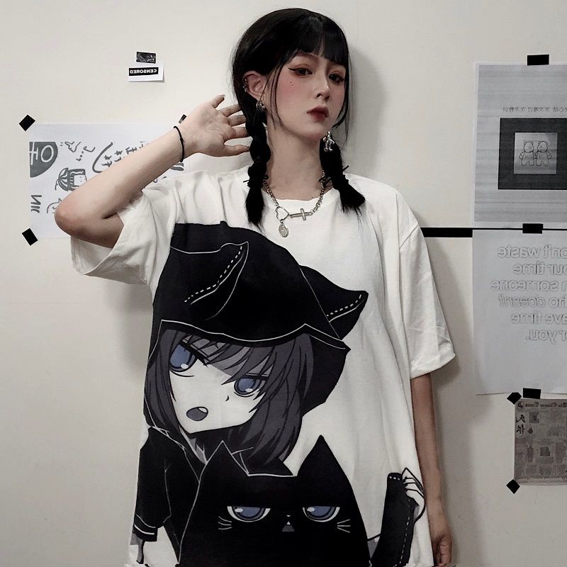 Áo Thun Tay Ngắn Dáng Rộng In Họa Tiết Hoạt Hình Phong Cách Hàn Quốc Thời Trang Mùa Hè 2022 Cho Nữ