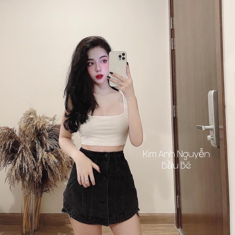A10-Áo ba lỗ trơn croptop nữ cổ vuông Sammivnxk💋Áo tank hai dây bản to nữ{free ship} | BigBuy360 - bigbuy360.vn