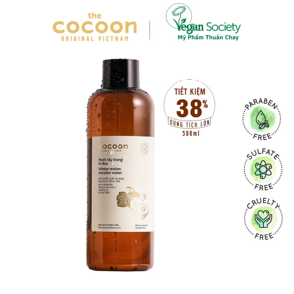 Nước tẩy trang bí đao cocoon 500ml dành cho da dầu, da mụn - Vegan Society - Mỹ phẩm thuần chay Việt Nam