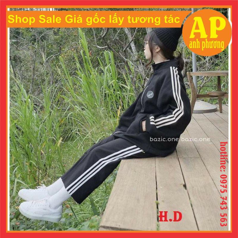 SÉT 3 SỌC LOGO TRÒN💯Áo khóa 3 rot tay💯quần ống rộng 3 rot💯freesize form thụng unisex=