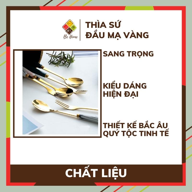 Thìa dĩa inox mạ vàng vân đá cầm tay BEHOME Muỗng thìa nĩa inox 304 mạ vàng cán dài nhiều màu sang chảnh cao cấp