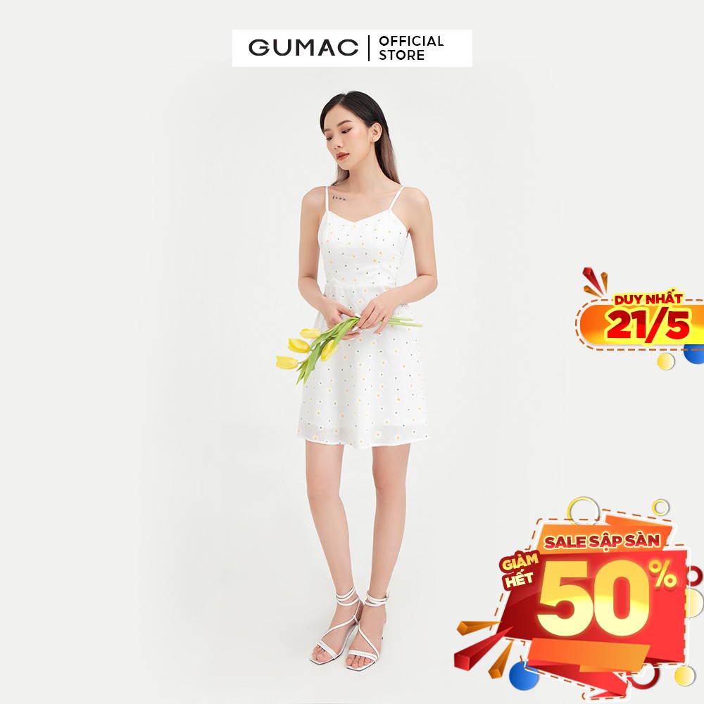 [Mã MABR07062 giảm 8% tối đa 50K đơn từ 249K] Đầm 2 dây nữ họa tiết hoa GUMAC màu trắng trẻ trung, năng động DB483