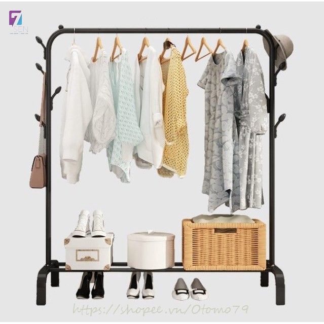 Kệ Treo Quần Áo Có Móc Treo Túi Sách Kèm Ngăn Để Giày Dép