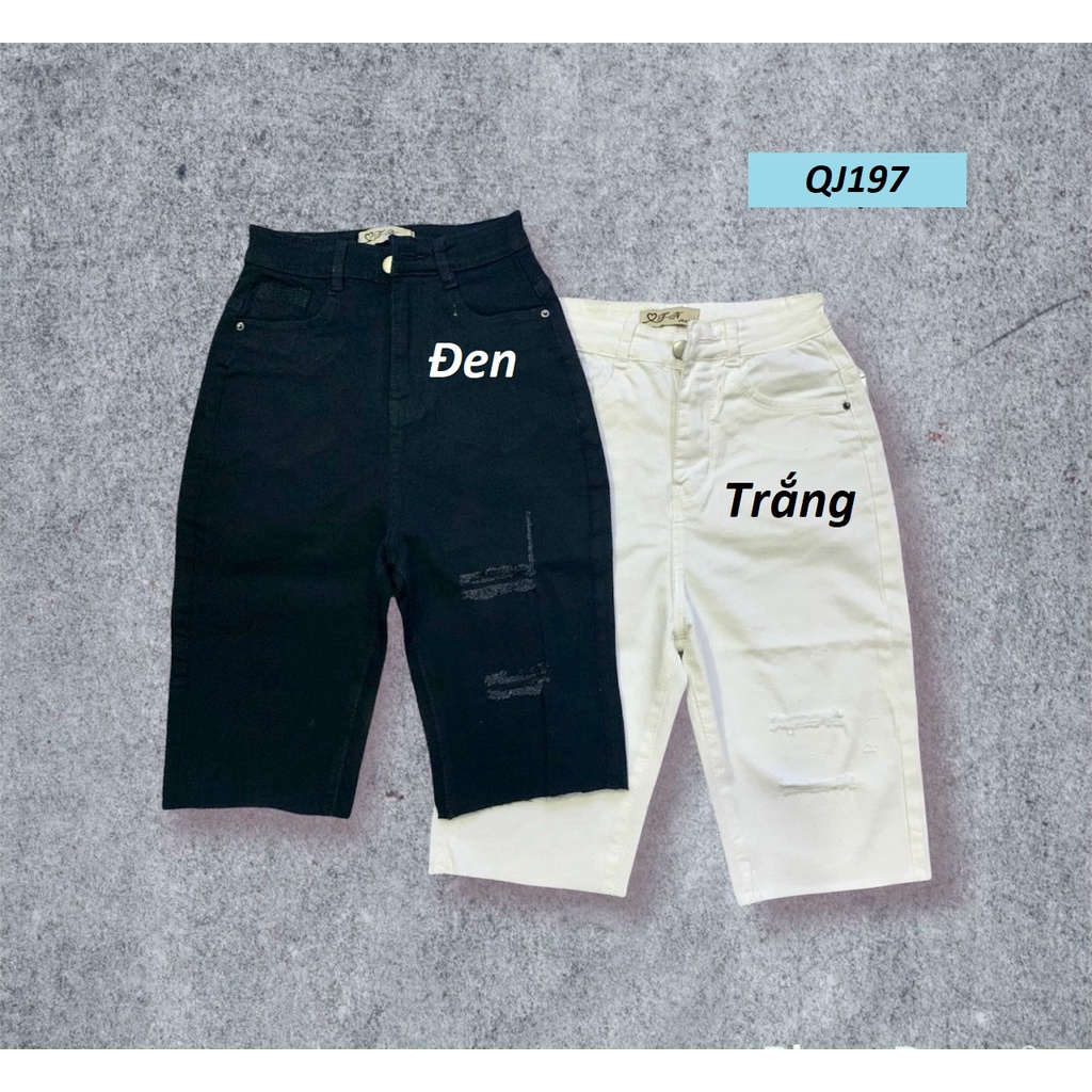 Quần ngố jeans co giãn rách gối lưng cao đẹp QJ197
