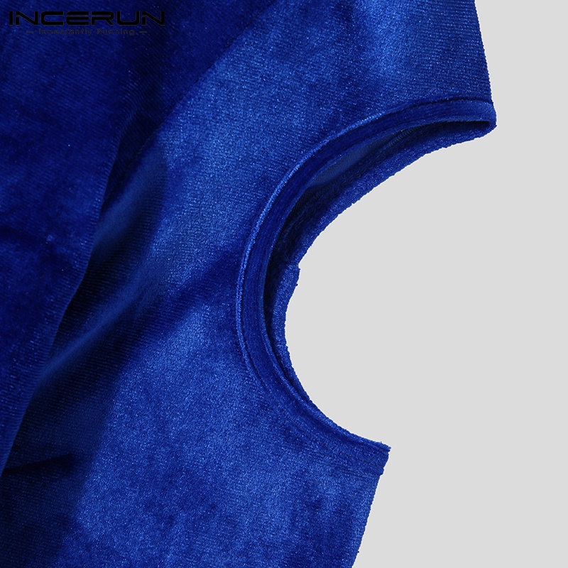 Áo nam INCERUN tay dài cổ cao dáng ôm vải nhung khoét lỗ thời trang gợi cảm