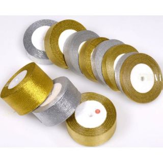 Ruy băng kim tuyến vàng, bạc 1cm, 2cm, 4cm x 23m