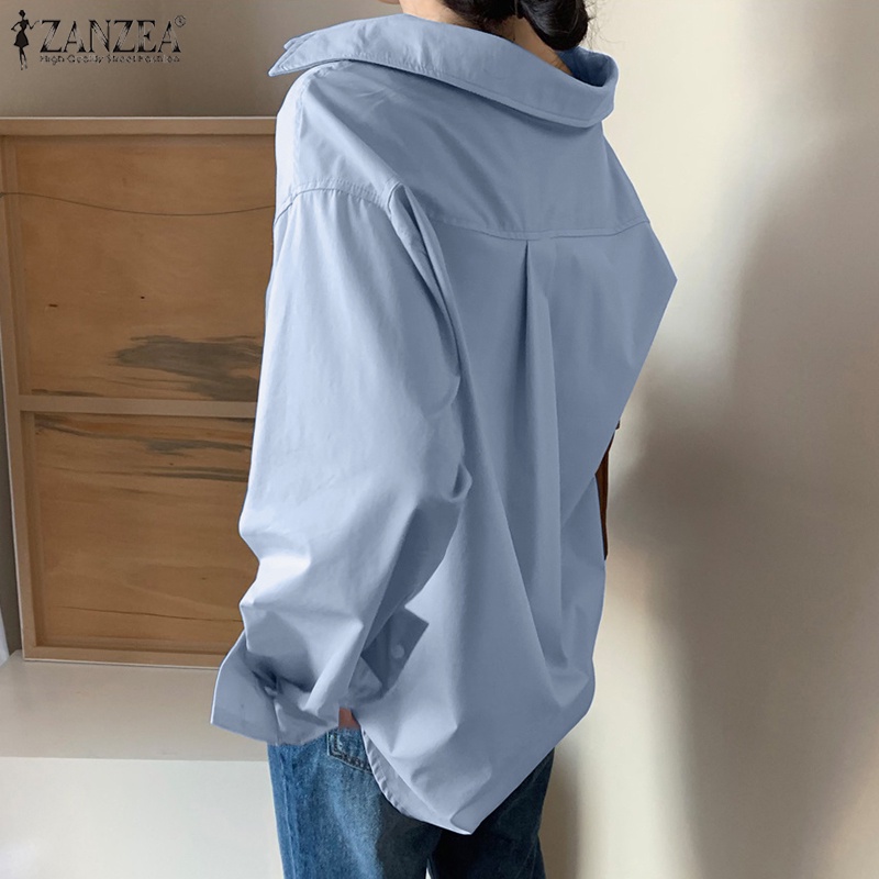 Áo sơ mi nữ ZANZEA dài tay màu trơn phong cách Hàn Quốc