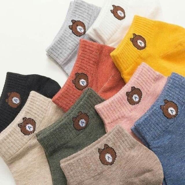 Combo 5 Đôi Tất Nữ Cổ Ngắn Chống Trượt In Hình Gấu Màu Ngẫu Nhiên Beddep Kids Clothes TU46