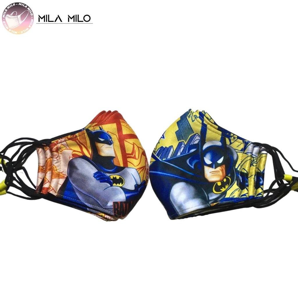 Khẩu trang vải cho bé freesize hình người nhện spiderman người dơi batman có kháng khuẩn 3 lớp cao cấp