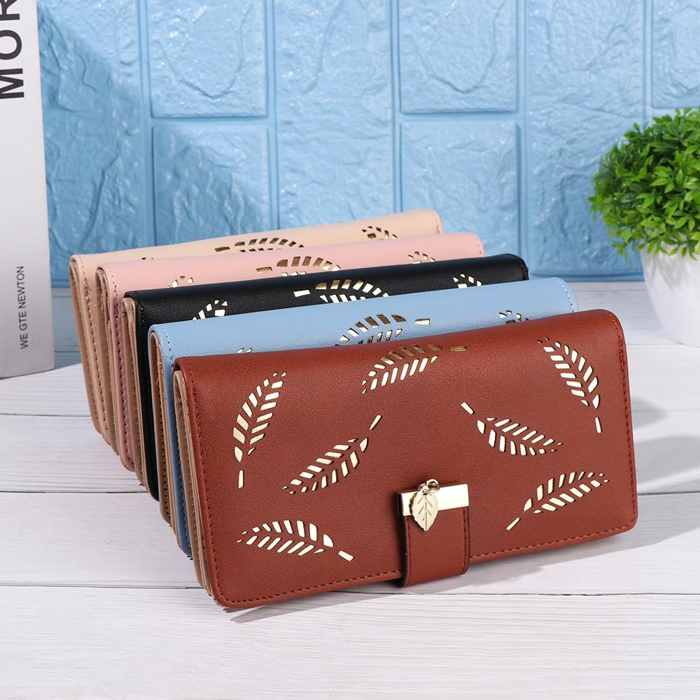 MIHAN1 Ví Da PU Dáng Dài Đa Năng In Họa Tiết Chiếc Lá Thời Trang Cho Nữ Giá Đỡ