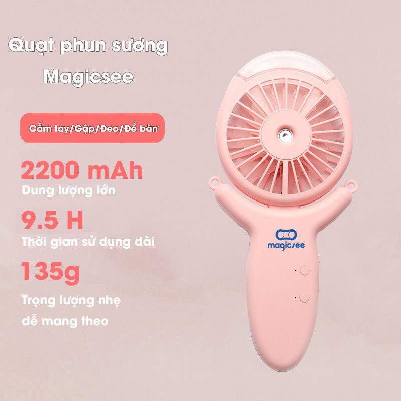 Quạt mini phun sương cầm tay Magicsee kháng khuẩn tích điện hơi nước ẩm 2200mAh