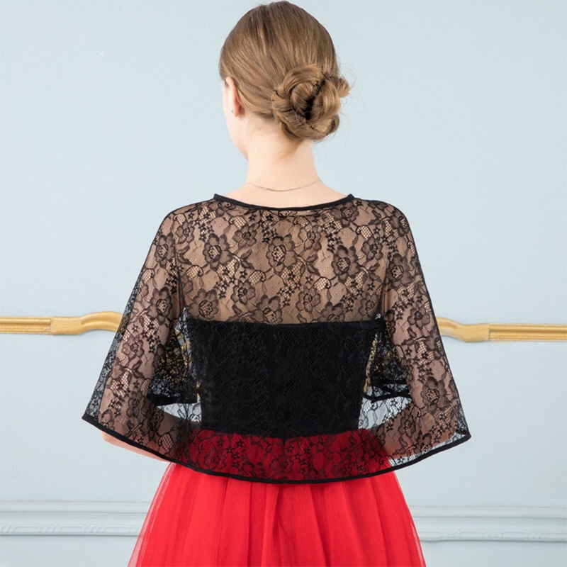 Fine Khăn Choàng Voan Ren Hoa Buộc Dây Cho Phù Dâu Đám Cưới cov