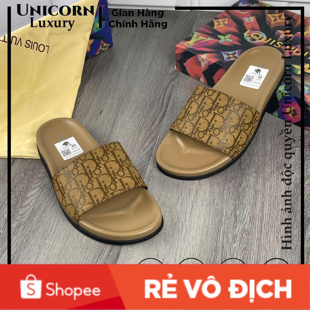 Dép Nam Dior Bò [Dép quai ngang nam] da màu đen gầm đê cao su có bảo hành.