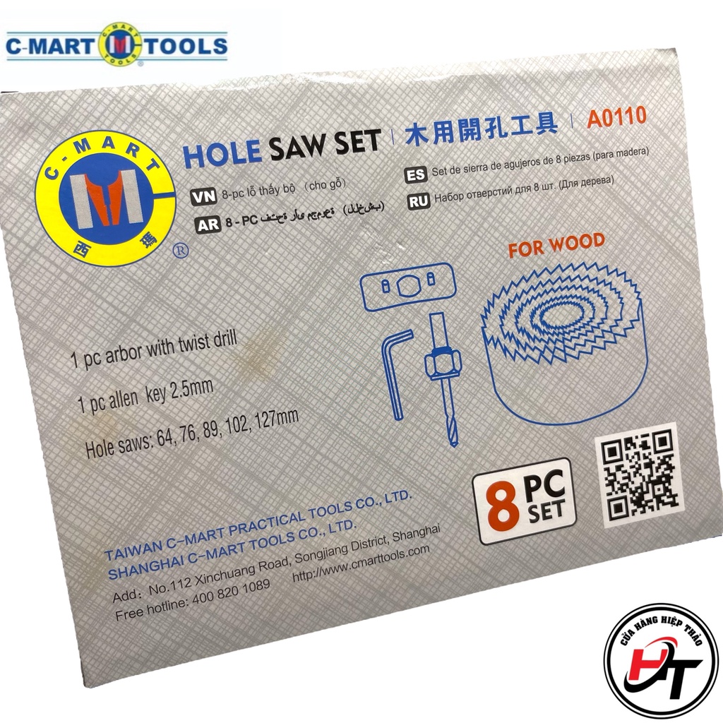 Bộ mũi khoét gỗ thạch cao lỗ tròn khoan khoét trần 8 chi tiết Cmart chính hãng BMKTC-8CT-CM-A0110
