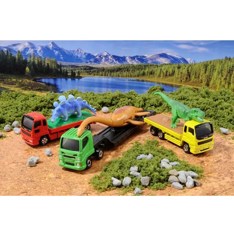 Đồ chơi mô hình xe Tomica chở khủng long - bộ bao gồm 3 xe và 3 khủng long