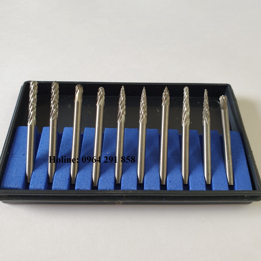 Bộ 10 mũi hợp kim vonfram trục 3mm (3x3mm) chuyên khắc tỉa gỗ nhựa mài nhôm đồng