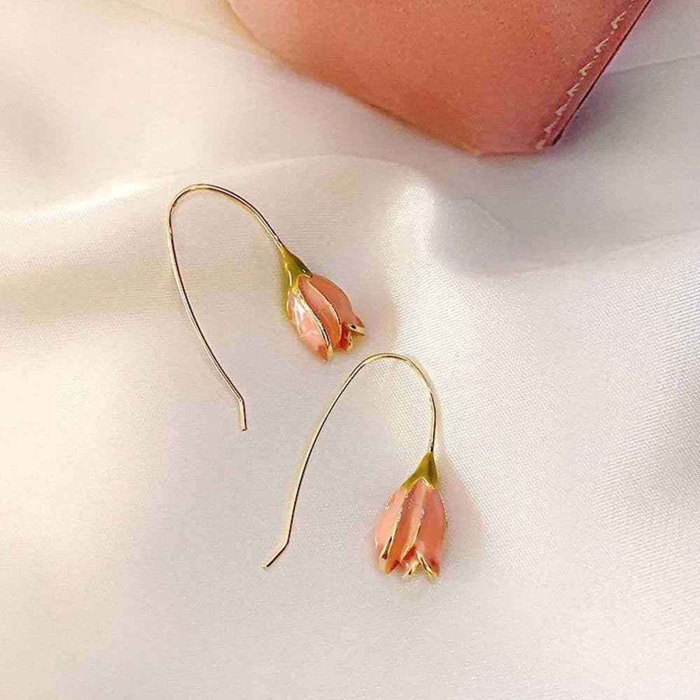 Bông Tai Dáng Dài Hình Hoa Tulip Đơn Giản Phong Cách Retro Thời Trang Dự Tiệc Cho Nữ