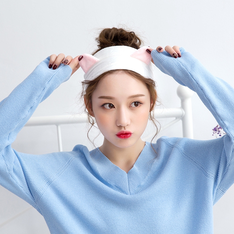 Băng đô mềm co giãn thiết kế tai mèo dễ thương xinh xắn cho nữ