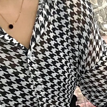 Áo Sơ Mi Chống Nắng Tay Dài Dáng Rộng Trong Suốt Họa Tiết houndstooth Cổ Điển Thời Trang Cho Nữ