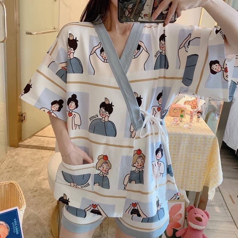 Đồ Ngủ Pijama Nữ Đồ ngủ Kimono nữ phong cách Hàn Nhật chất cotton dày mịn Shopforgirl